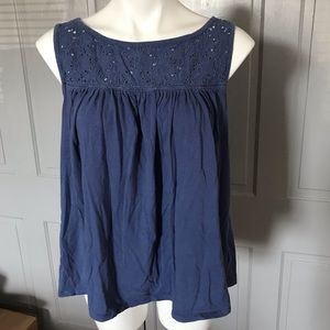Gap Blue Eyelet Relaxed Fit Swingy Tank Top